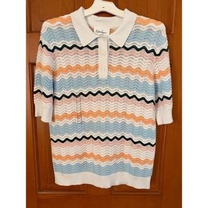 Walter Hagen Women's Sweater Polo Multicolored Retro Wave Size Large NWT